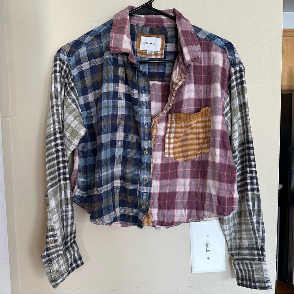 American Eagle Cropped Patchwork Flannel - image 1